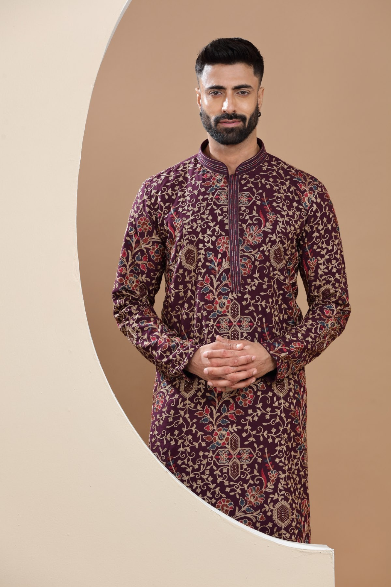 Ruby Wine Printed Kurta Set