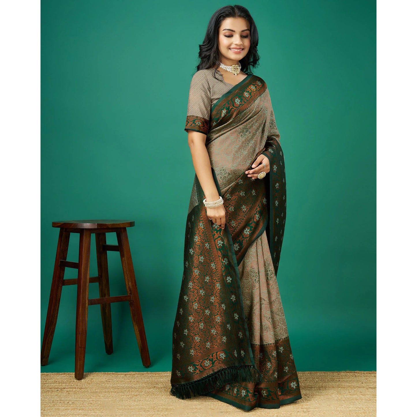 Pista Green Zari Woven Banarasi Silk Saree with Tassels