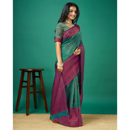 Rama Green Zari Woven Banarasi Silk Saree