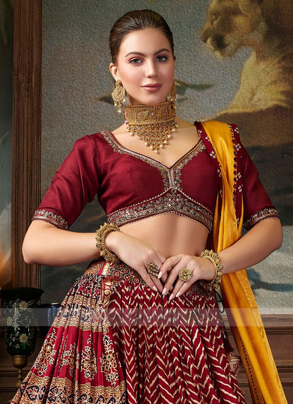 Maroon Ajrakh Printed Wedding Lehenga Choli