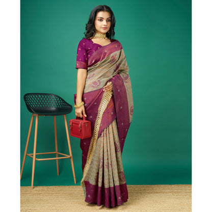 Light Copper & Grey Zari Woven Banarasi Silk Saree