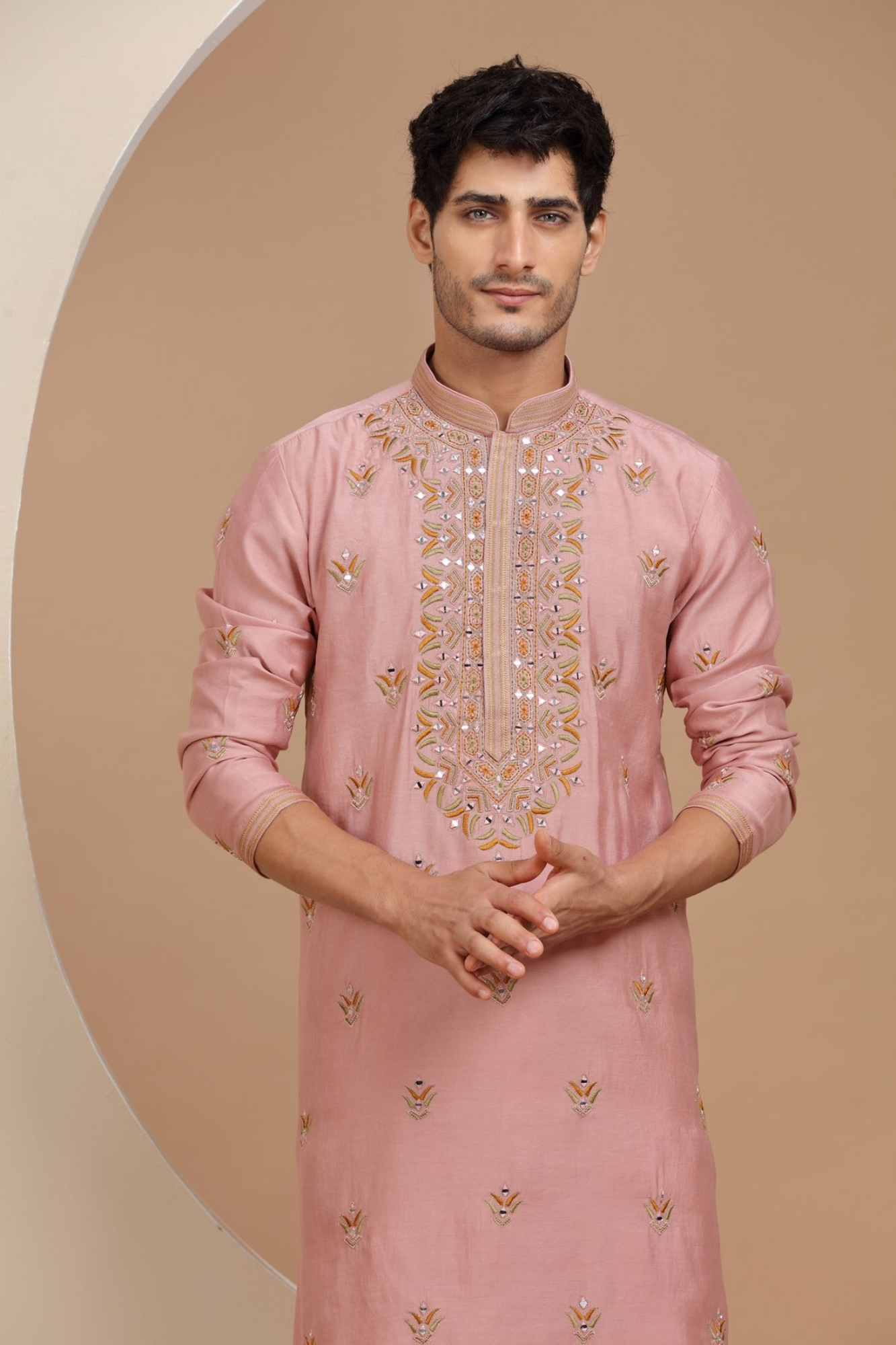 Baby Pink Mirror Work Kurta Set