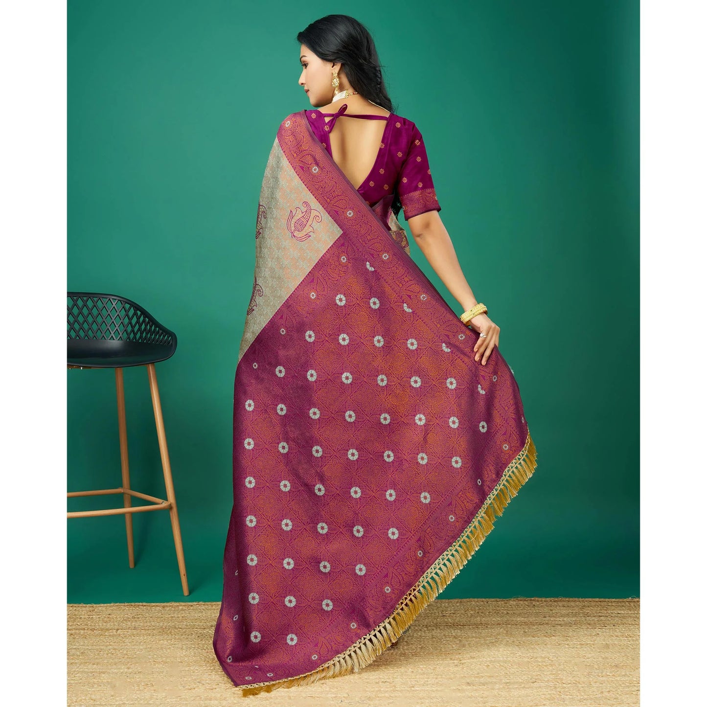 Light Copper & Grey Zari Woven Banarasi Silk Saree