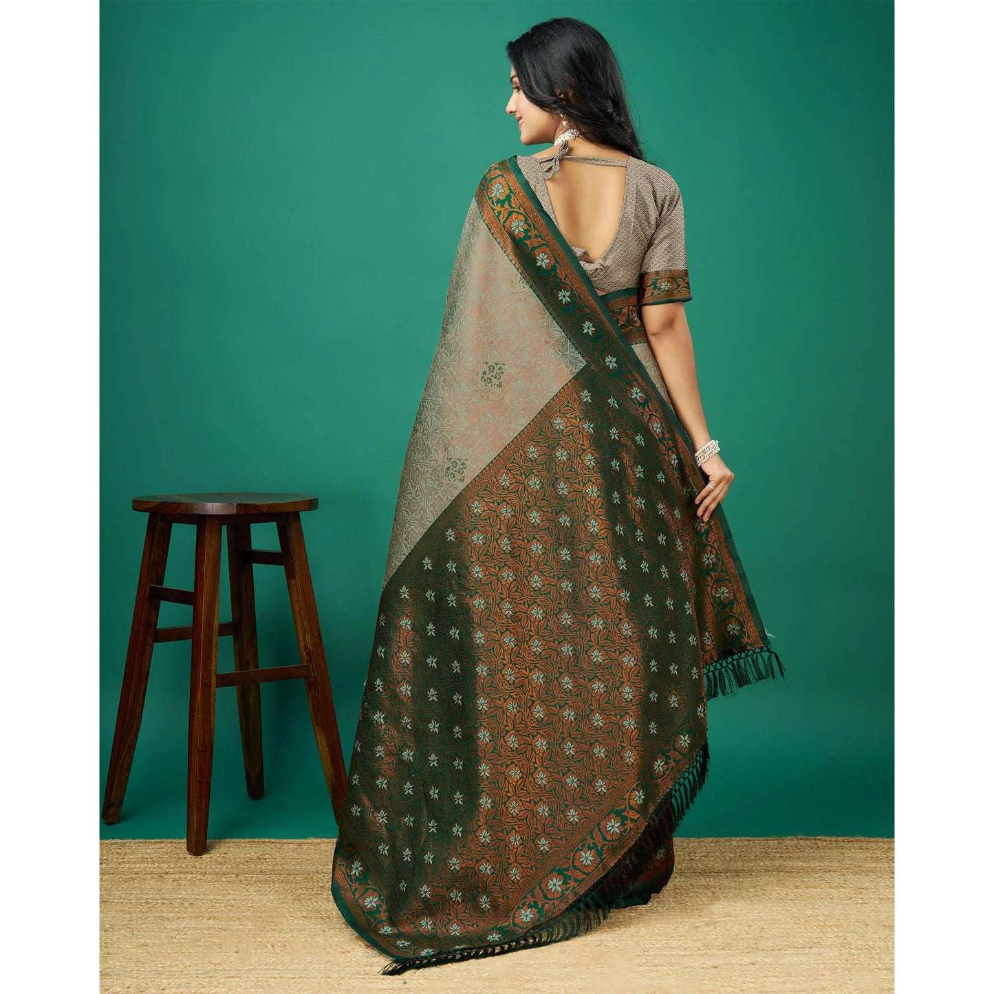 Pista Green Zari Woven Banarasi Silk Saree with Tassels