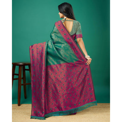 Rama Green Zari Woven Banarasi Silk Saree