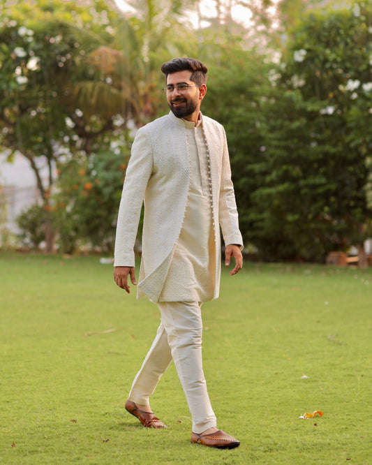 Ivory Thread Embroidered Indo-Western with Kurta & Jacket