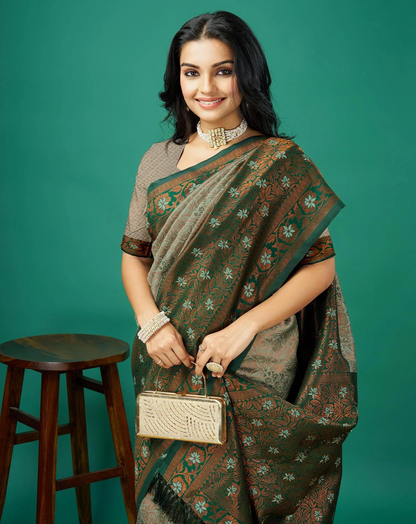 Pista Green Zari Woven Banarasi Silk Saree with Tassels