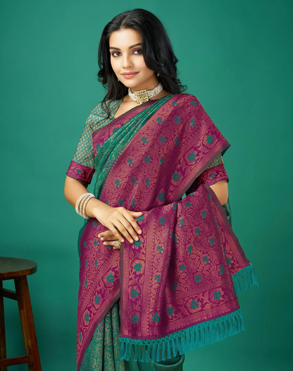 Rama Green Zari Woven Banarasi Silk Saree