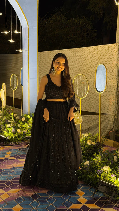 Midnight Black Sequins Lehenga Set
