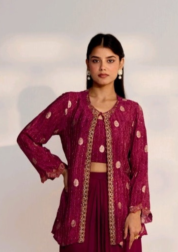 Rose Wine Red 3-Piece Indo-Western Set