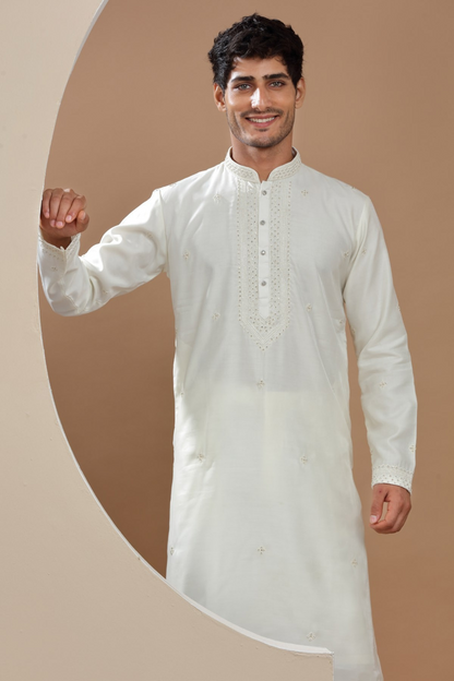 White Handcrafted Kurta Set