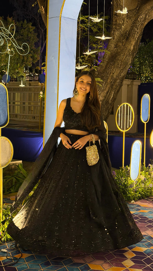 Midnight Black Sequins Lehenga Set