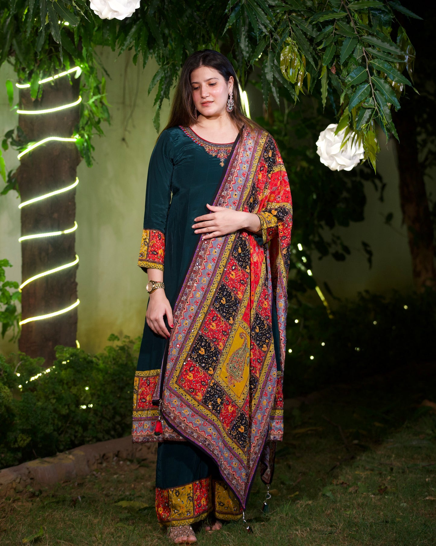 Teal Green Cotton Silk Pakistani Suit