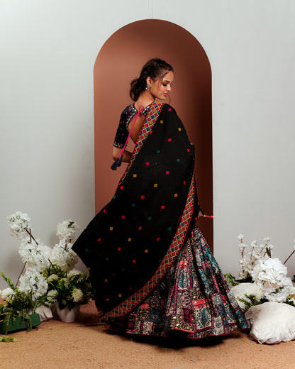 Navy Blue Chaniya Choli With Printed Lehenga