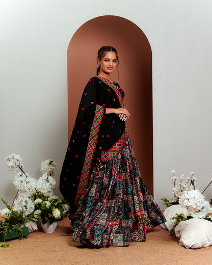Navy Blue Chaniya Choli With Printed Lehenga