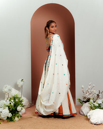 White Chaniya Choli with Unique Colour Accents