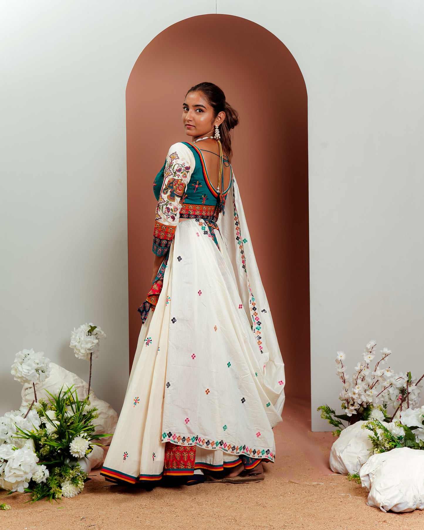 White Chaniya Choli with Unique Colour Accents