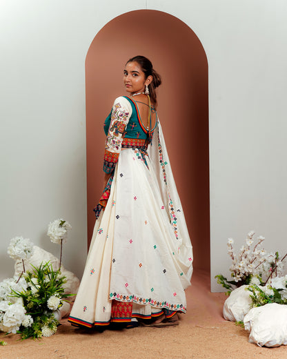 White Chaniya Choli with Unique Colour Accents