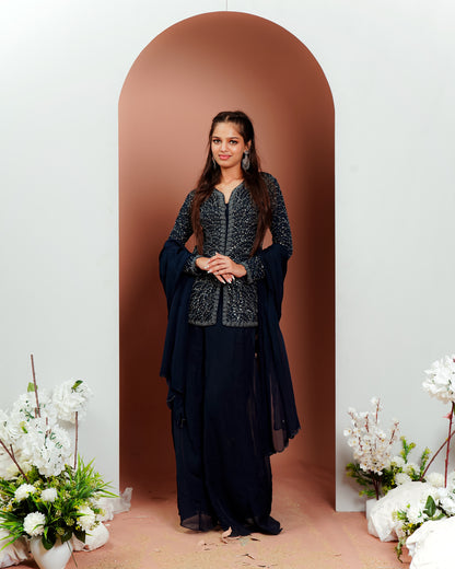 Royal Blues: Stunning Embroidered Palazzo Ensemble