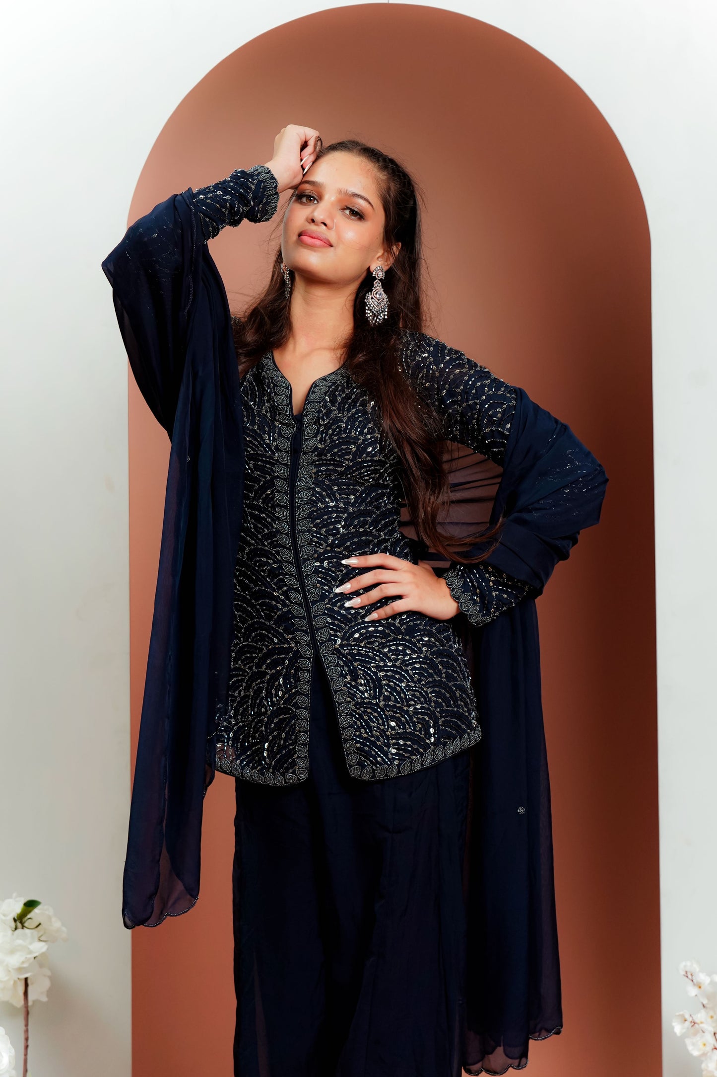 Royal Blues: Stunning Embroidered Palazzo Ensemble