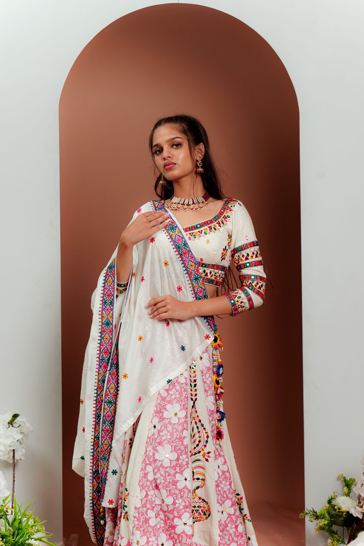 Floral Dreams: Pink & White Chaniya Choli