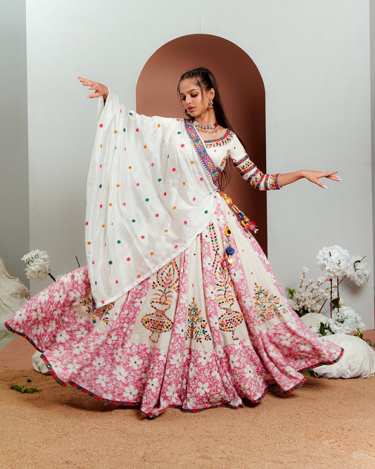 Floral Dreams: Pink & White Chaniya Choli
