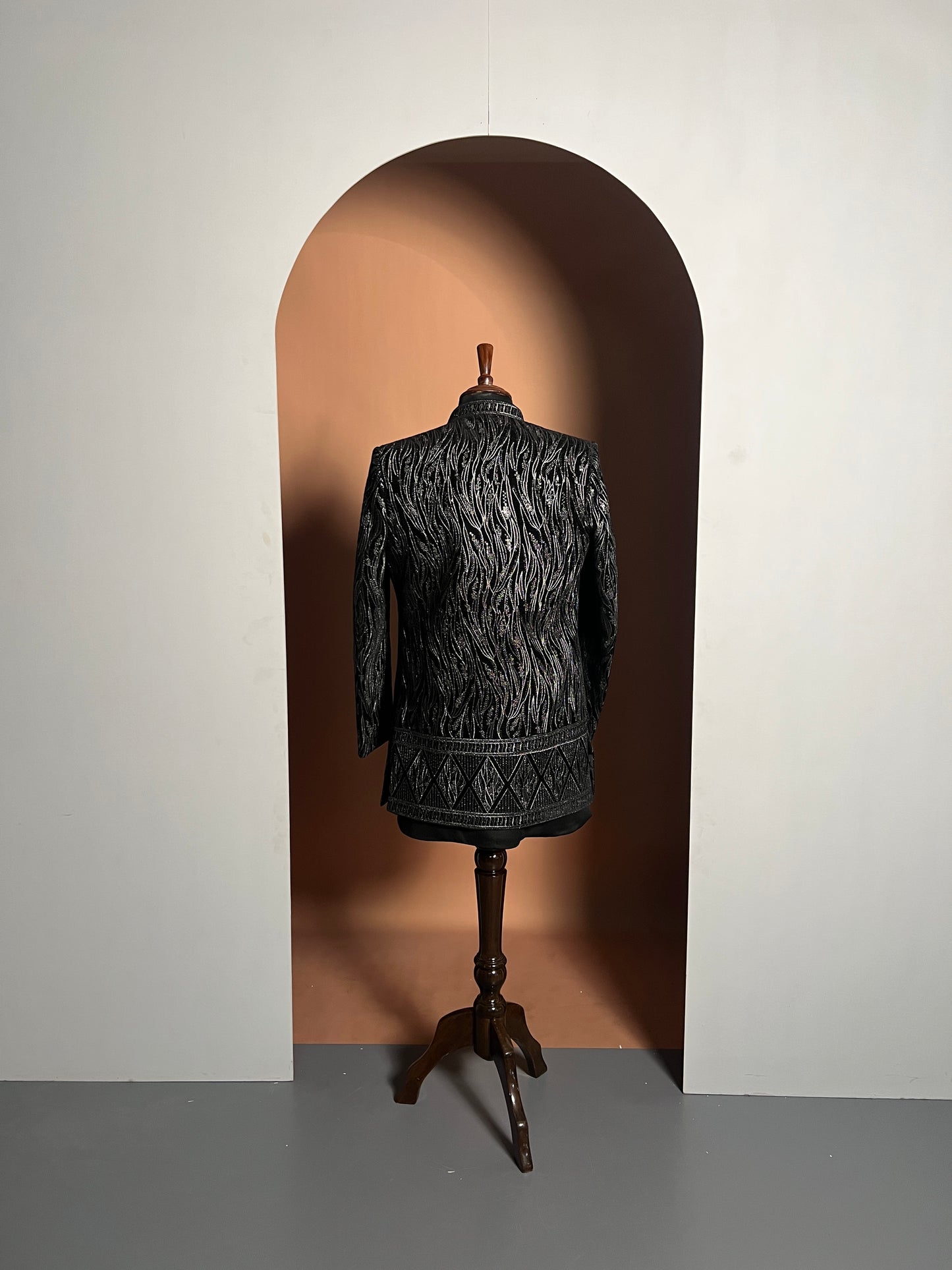 All Black Textured Indo-Western with Intricate Thread Detailing