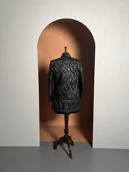 All Black Textured Indo-Western with Intricate Thread Detailing