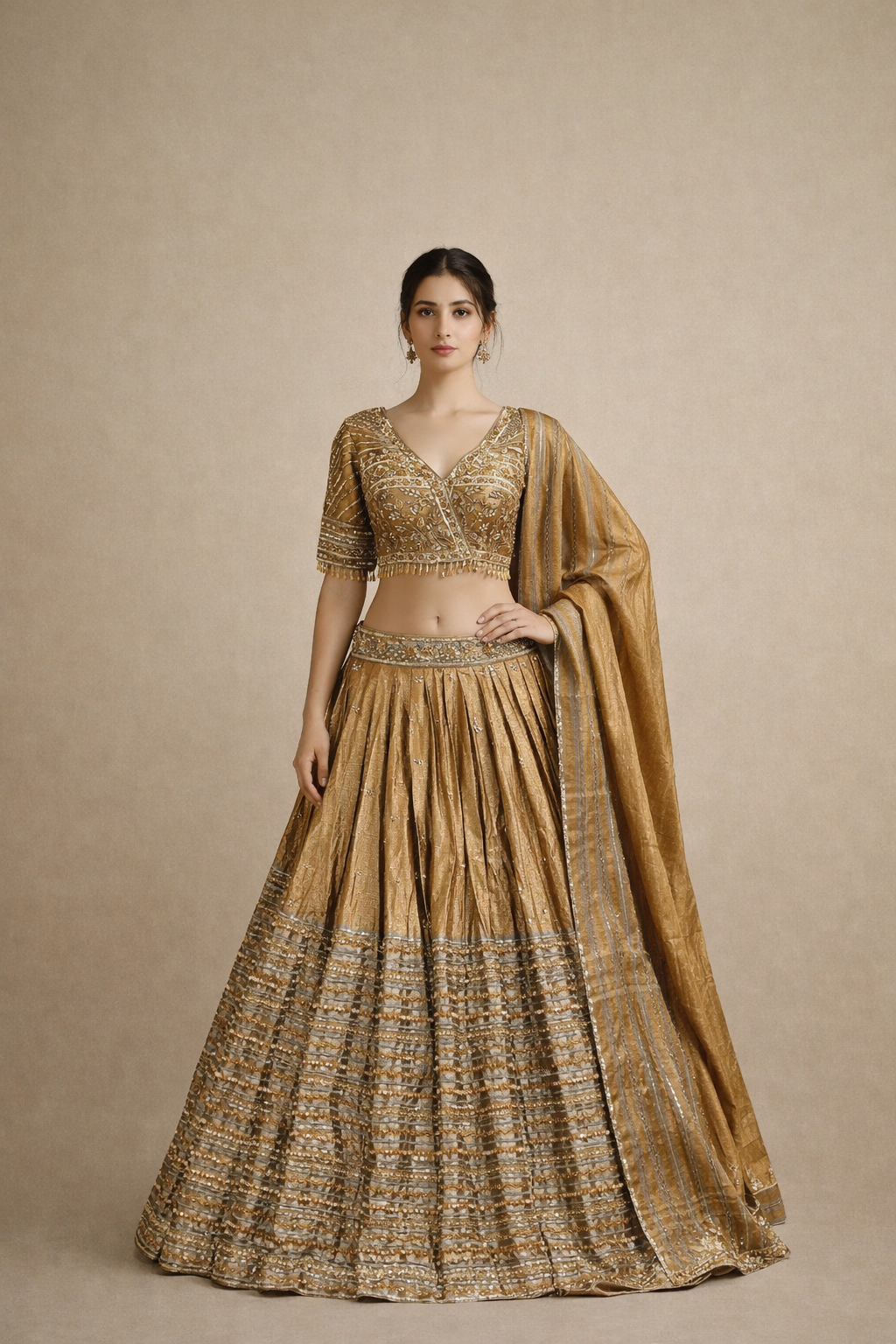 Antique Gold Embroidered Lehenga Choli