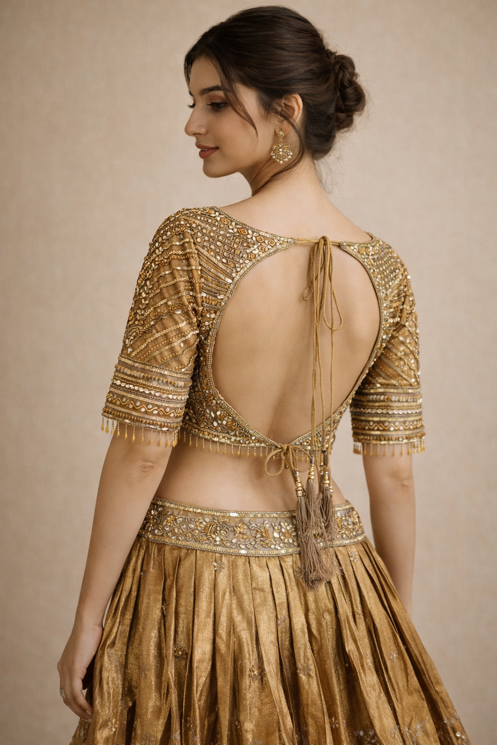 Antique Gold Embroidered Lehenga Choli