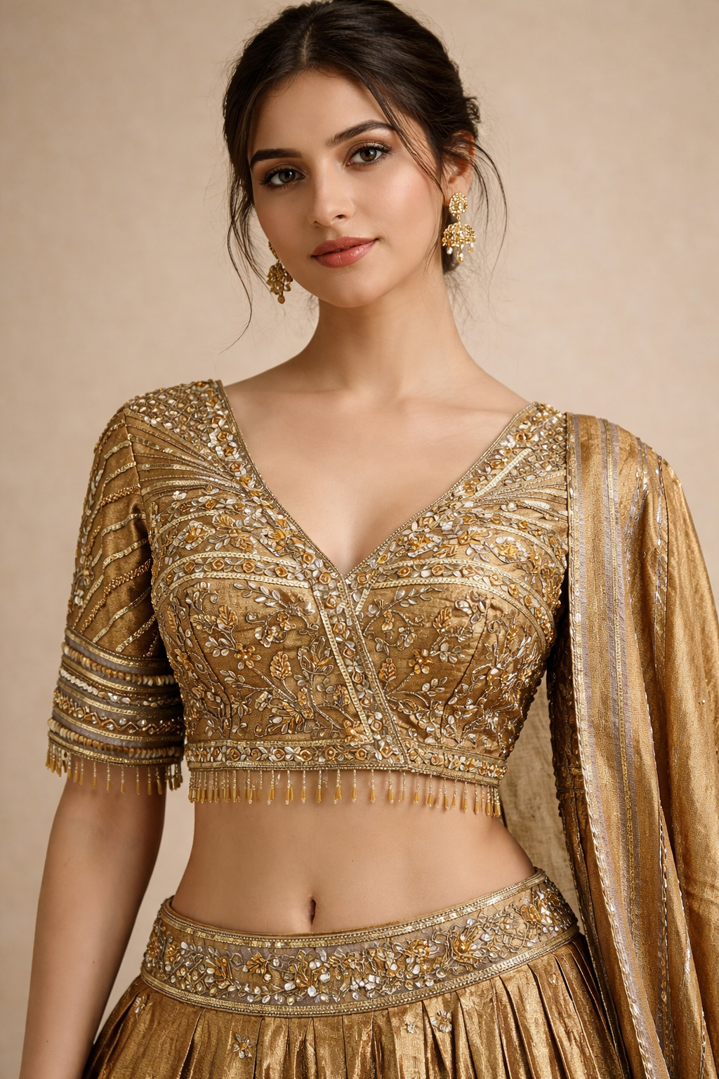 Antique Gold Embroidered Lehenga Choli