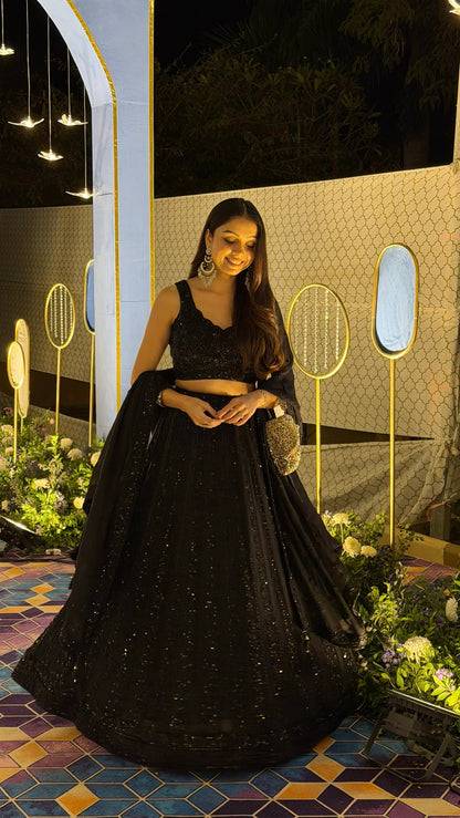 Midnight Black Sequins Lehenga Set