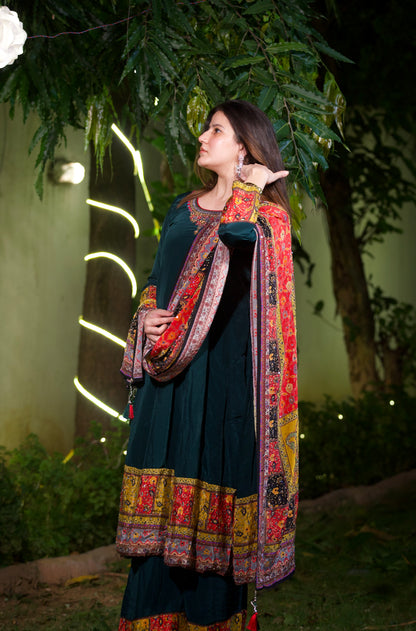 Teal Green Cotton Silk Pakistani Suit