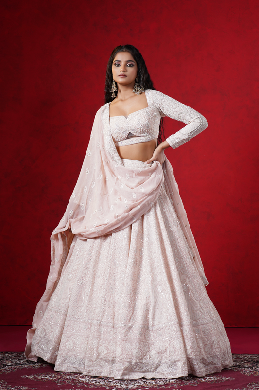 Baby Pink Crepe Designer Lehenga Choli