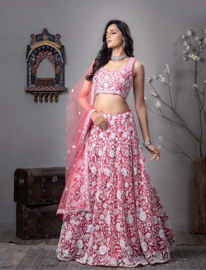 Baby Pink Embroidered Net Lehenga Choli