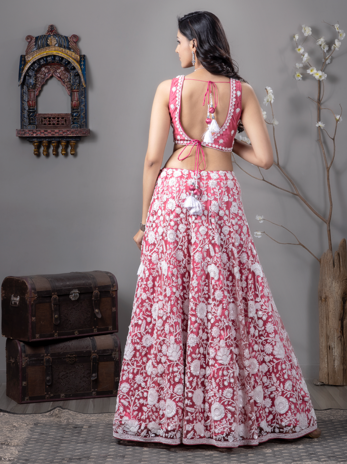 Baby Pink Embroidered Net Lehenga Choli