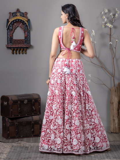 Baby Pink Embroidered Net Lehenga Choli