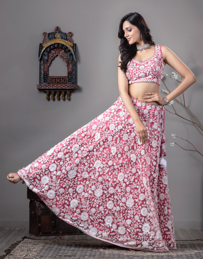 Baby Pink Embroidered Net Lehenga Choli