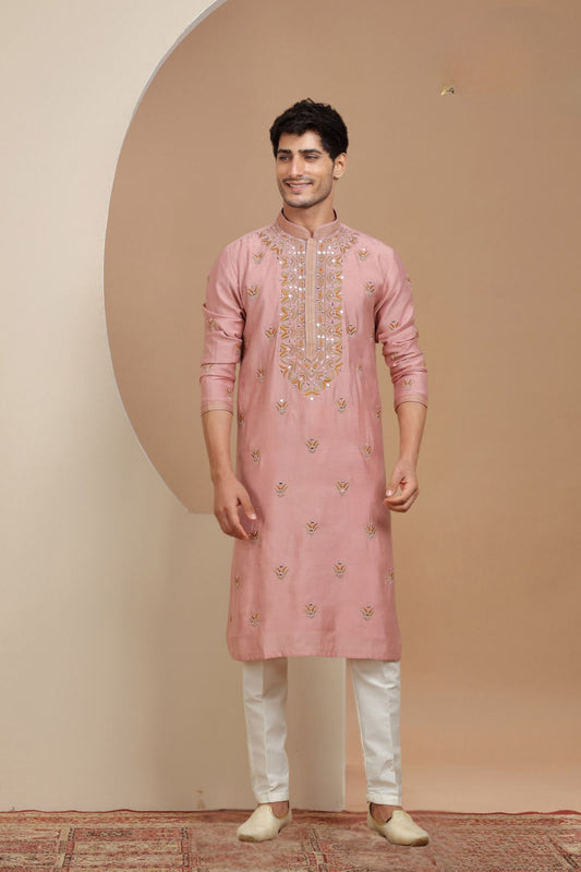 Baby Pink Mirror Work Kurta Set