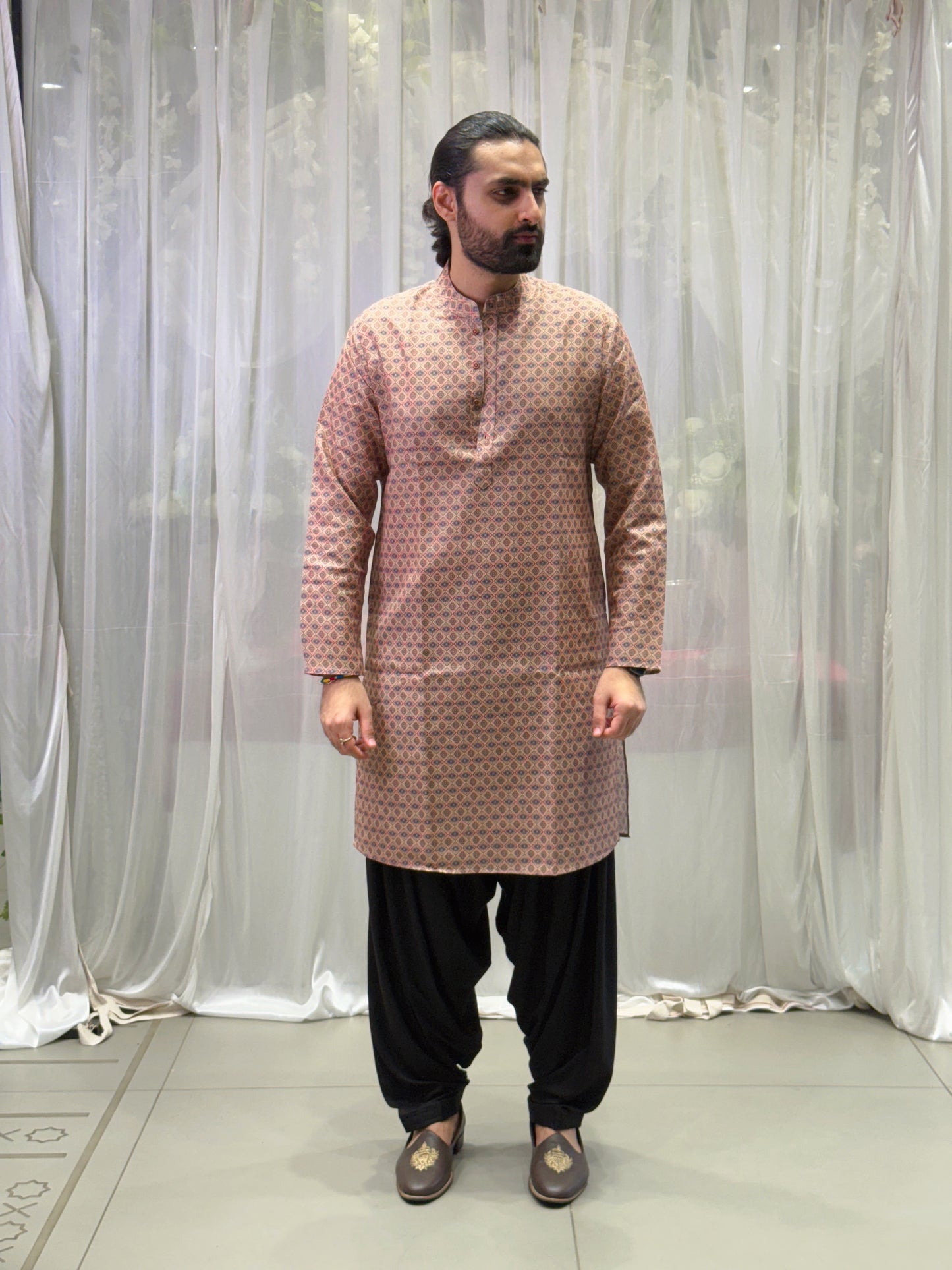 Beige Buti Print Cotton Kurta
