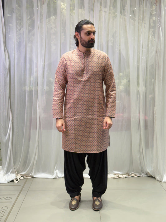 Beige Buti Print Cotton Kurta