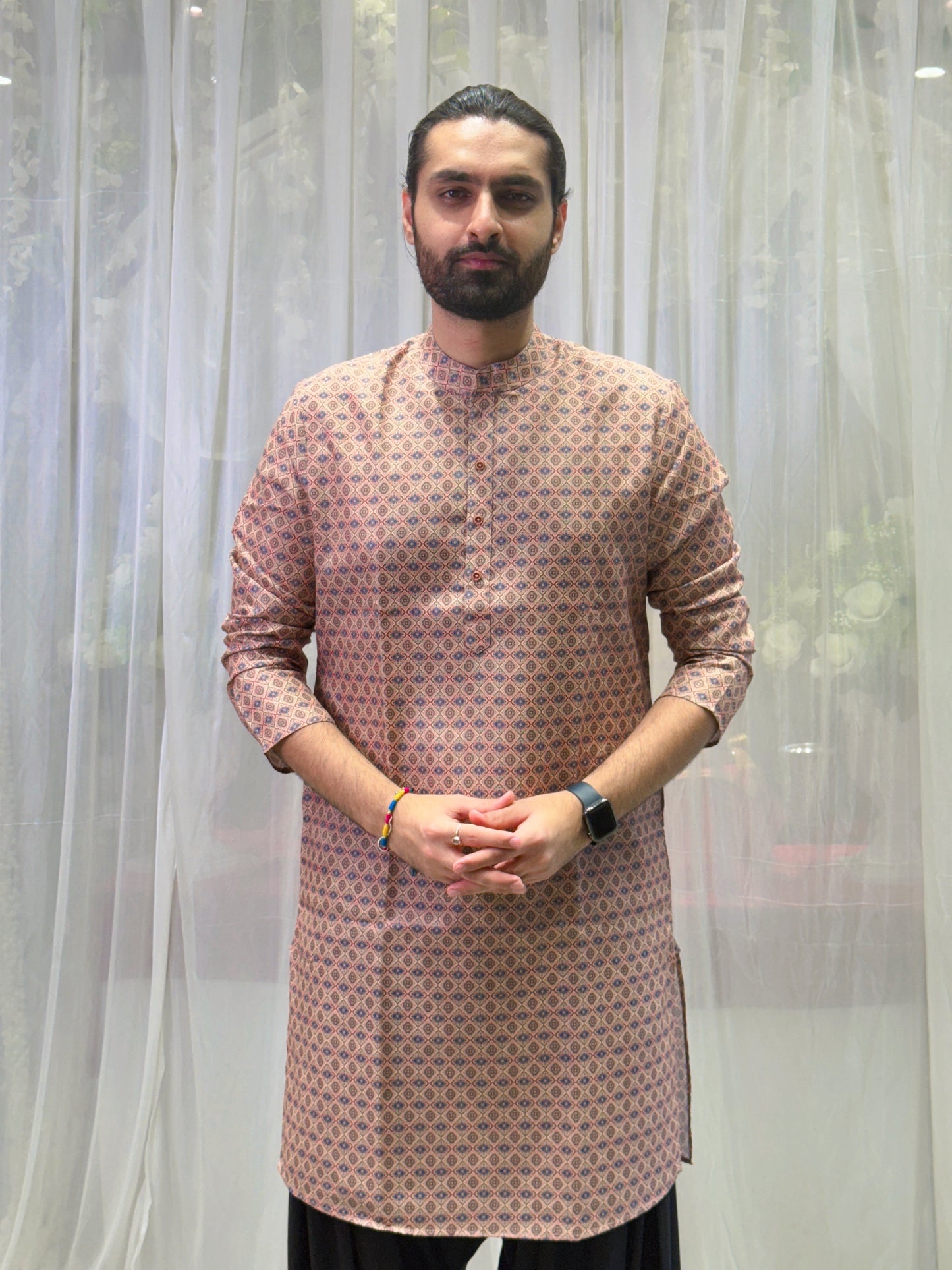 Beige Buti Print Cotton Kurta