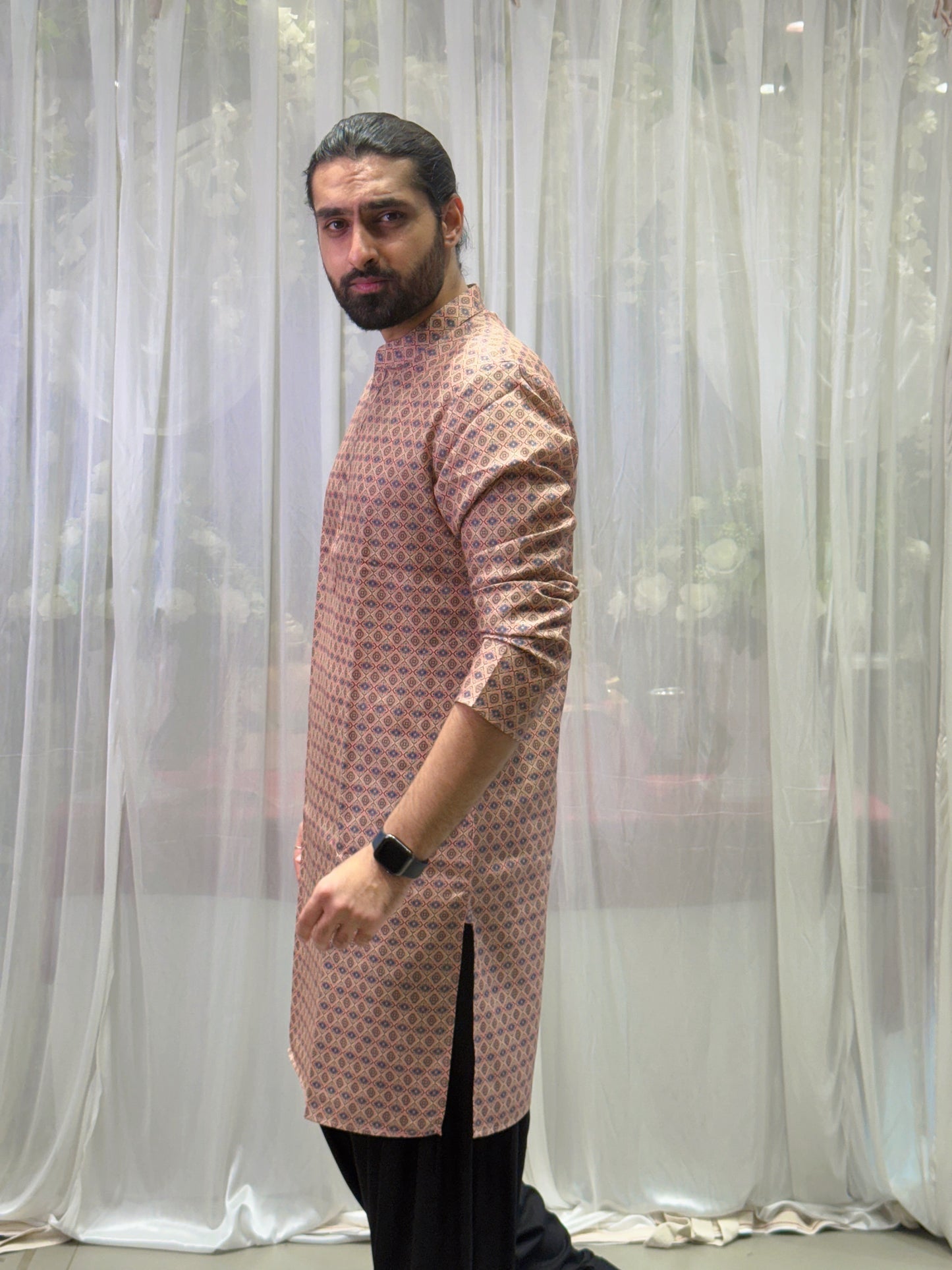 Beige Buti Print Cotton Kurta