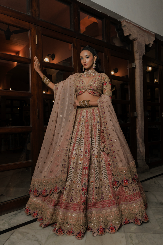 Beige Silk Designer Lehenga Choli