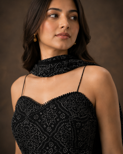 Black Bandhani Print Anarkali Suit
