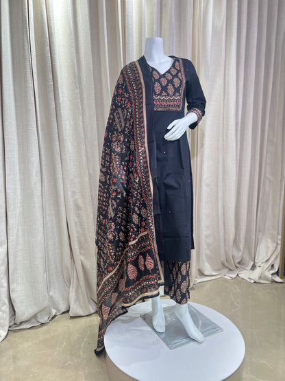 Black Cotton Blend Comfort Fit Suit Set