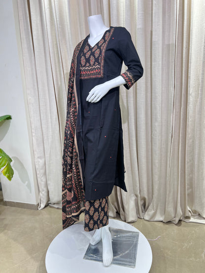 Black Cotton Blend Comfort Fit Suit Set