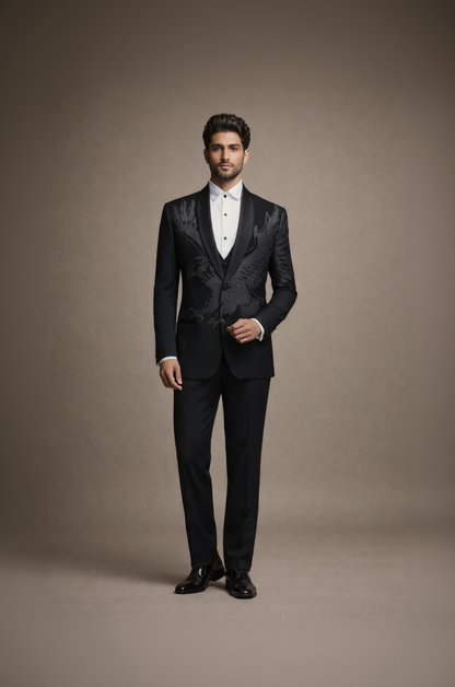 Black Eagle Embroidered Designer Tuxedo Suit