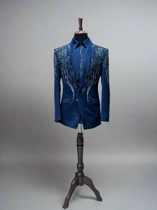 Black Embellished Tuxedo Blazer with Sequin Detailing