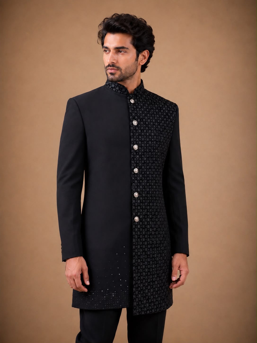 Black Embroidered Indo Western Set with Asymmetric Designer